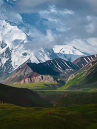 Scenic view of field and mountains during winter