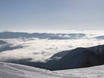 Scenic view of snowcapped mountains against sky