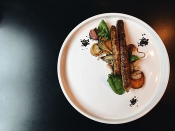 High angle view of food in plate on table