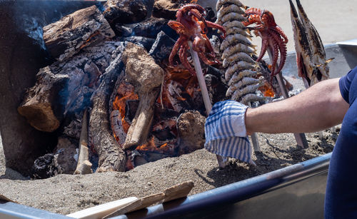 Midsection of man holding fish