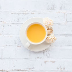 Directly above shot of tea cup on table