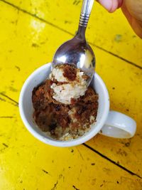 High angle view of ice cream in bowl