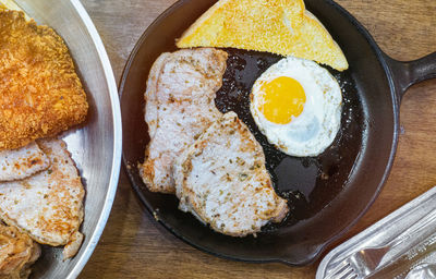 High angle view of breakfast on table