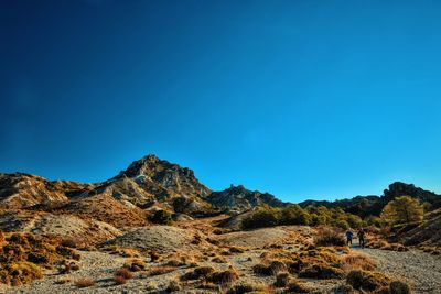 Scenic view of landscape against clear blue sky