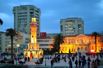 People in front of building