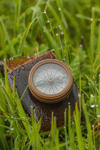 Close-up of navigational compass