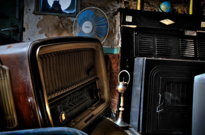 Close-up of old-fashioned radio on table