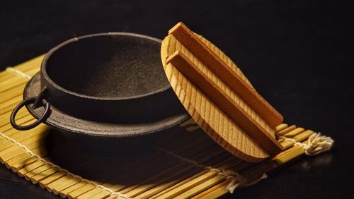 Close-up of utensils against black background
