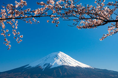 Low angle view of snow on mountain against sky