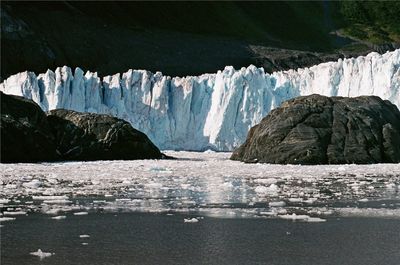 Panoramic view of frozen river