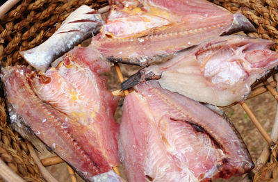 Fresh fish before being dried in the sun for dry food preservation