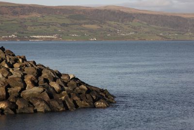 Scenic view of sea and mountains