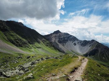 Scenic view of mountain against cloudy sky