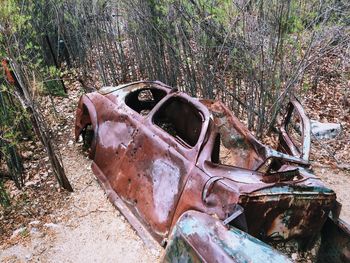 Abandoned car on railroad track