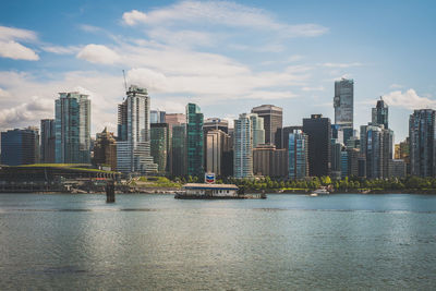 City skyline with river in background