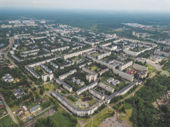 High angle view of buildings in city