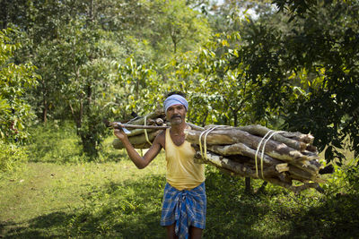 Tribal people chattirgrah.tribal man collecting wood from kanger valley forest