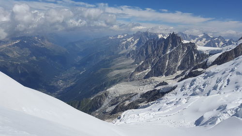 Scenic view of snowcapped mountains against sky