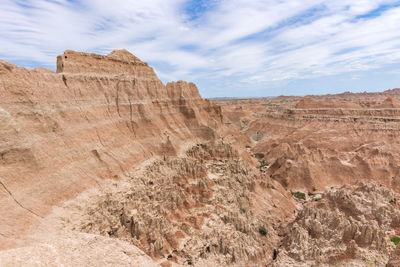 Rock formations on landscape against sky