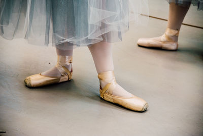 Low section of ballet dancers on floor