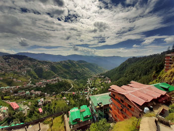 High angle view of townscape against sky. 