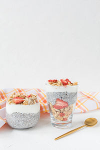 Chia pudding with yogurt and dried strawberries