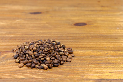 High angle view of coffee beans on table