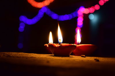 Close-up of illuminated candles