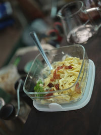 Close up view , homemade carbonara pasta