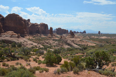 Looking southeast to the windows section in arches national park t and the la sal mountains