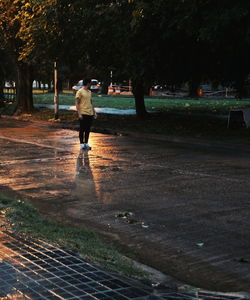 Full length of woman standing on tree trunk