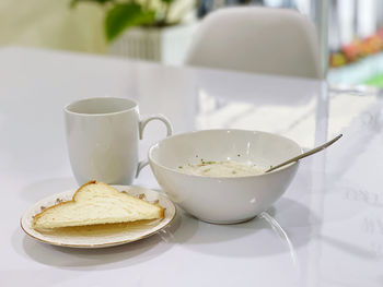 Close-up of breakfast served on table