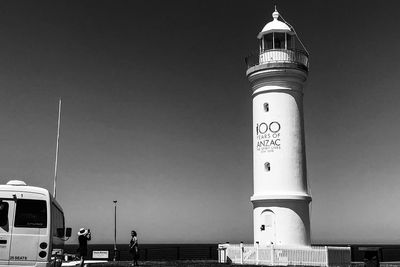 Low angle view of lighthouse against clear sky