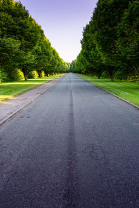 Empty road amidst trees against sky