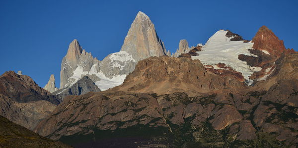 Scenic view of rocky mountains against blue sky