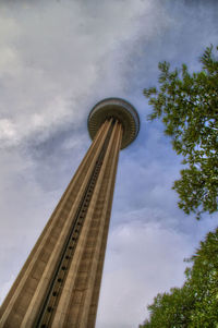 Low angle view of fernsehturm tower against sky