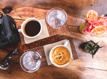 High angle view of breakfast on table