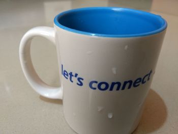 Close-up of coffee cup on table