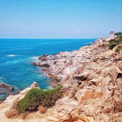 Scenic view of sea against clear sky