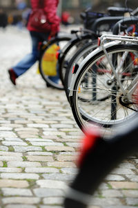 Low section of bicycle on street