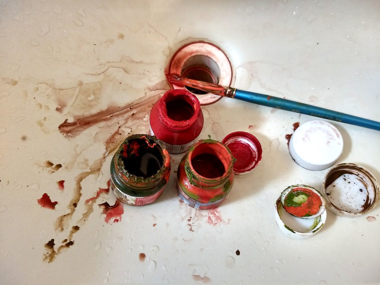 indoors, table, high angle view, still life, no people, choice, food and drink, variation, food, container, multi colored, close-up, directly above, group of objects, red, freshness, jar, kitchen utensil, flooring, sweet food, watercolor paints, art and craft equipment