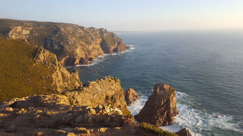 Scenic view of sea against clear sky