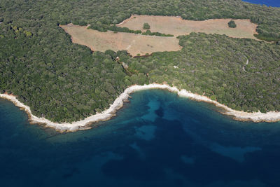 High angle view of land and sea