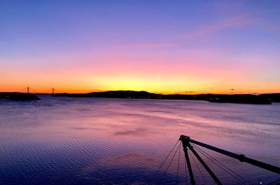 Scenic view of sea against romantic sky at sunset