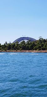 Scenic view of river against clear blue sky