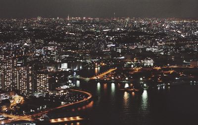 Aerial view of city at night