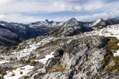 Scenic view of snowcapped mountains against sky