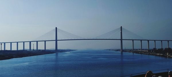 Bridge over sea against clear sky