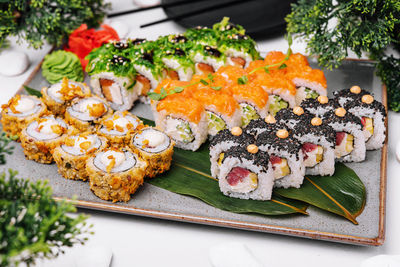 Close-up of sushi in plate on table