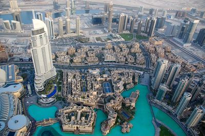 High angle view of cityscape seen through burj khalifa